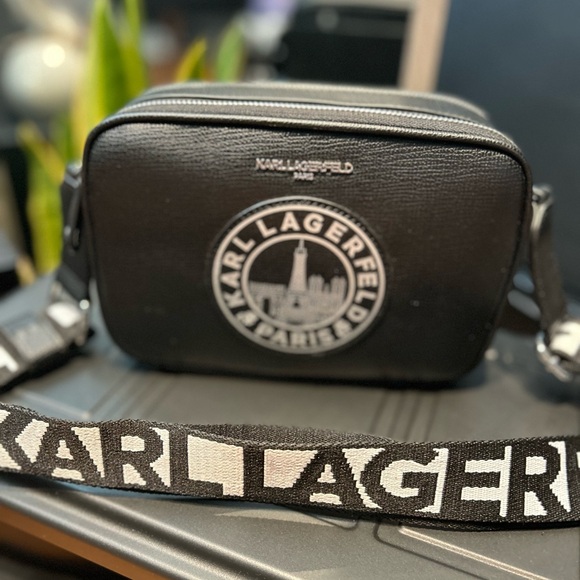 KARL LAGERFELD PARIS BLACK Crossbody Strap Bag Purse - Picture 6 of 8